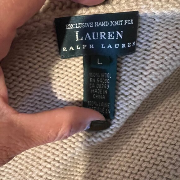 LAUREN BY RALPH LAUREN HAND KNIT HUNTING CARDIGAN ZIP SWEATER SZ L LARGE - Picture 5 of 6